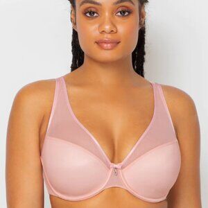 Curvy Couture Sheer Mesh Plunge T-Shirt Bra Blushing Rose 40DD Brand NEW NWT